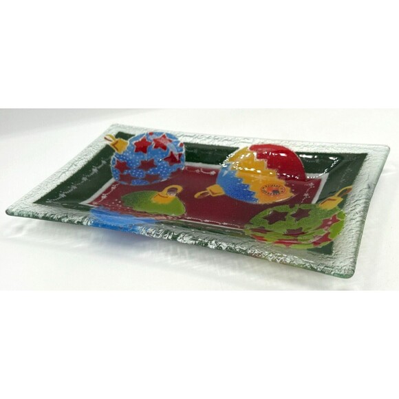 Peggy Karr Glass Christmas Ornaments 10" Tray Plate Handmade Art Glass USA Made‎ - Picture 15 of 16